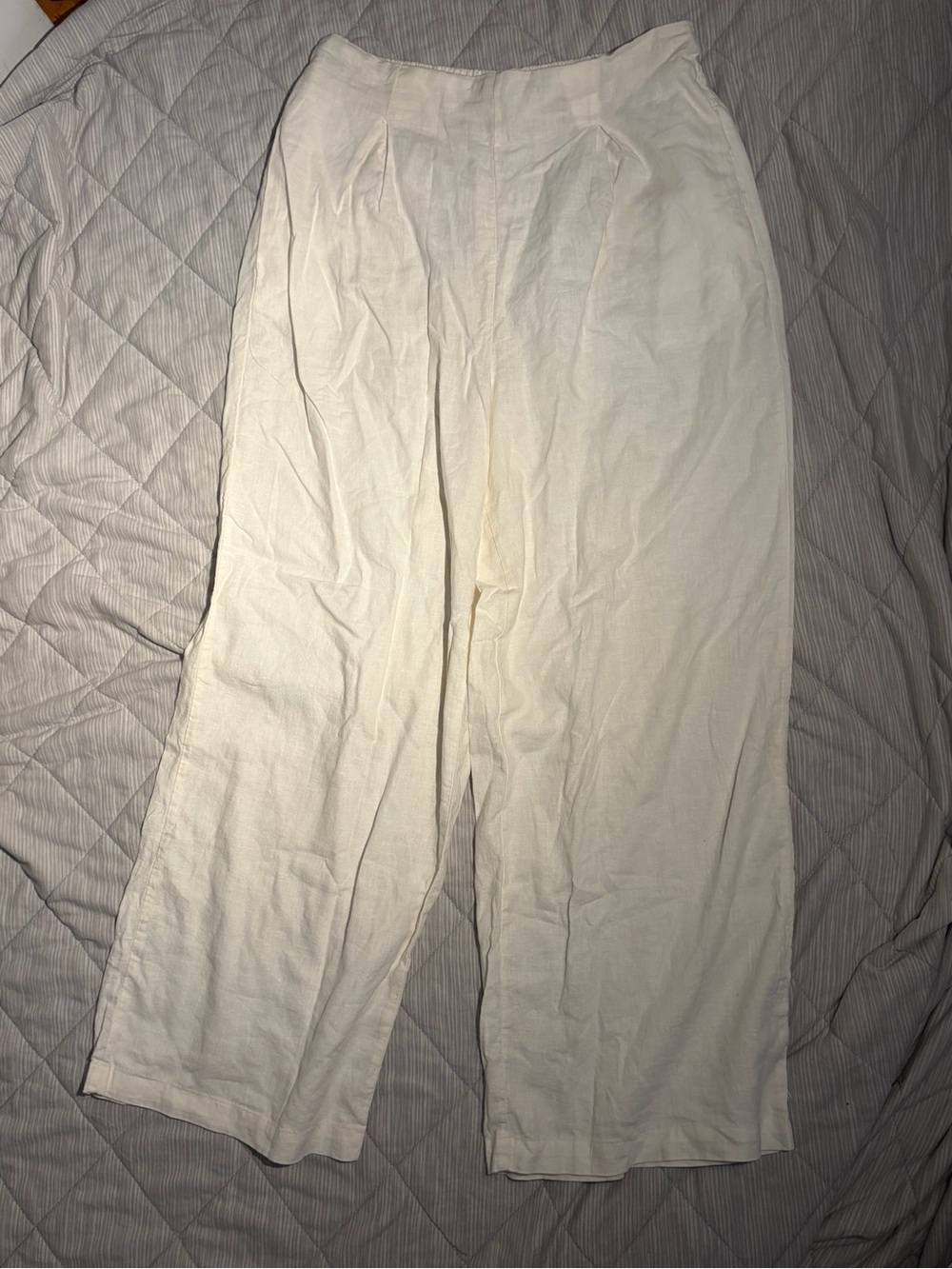 Cotton On Cream Wide-Leg Linen-Blend Trousers